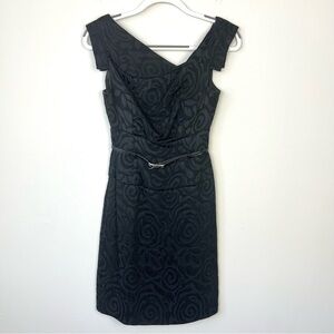 Black Halo Jackie O Belted Sheath Mini Dress Black Patterned